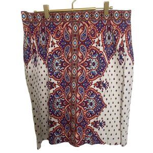 Antonio Melani Pencil Skirt Womens Size 14 Paisley Cotton Blend Lined Boho